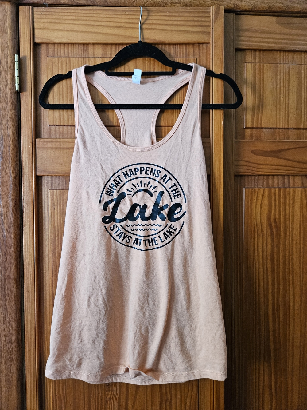 Peach Graphic Racerback Tank Top - Lake Slogan